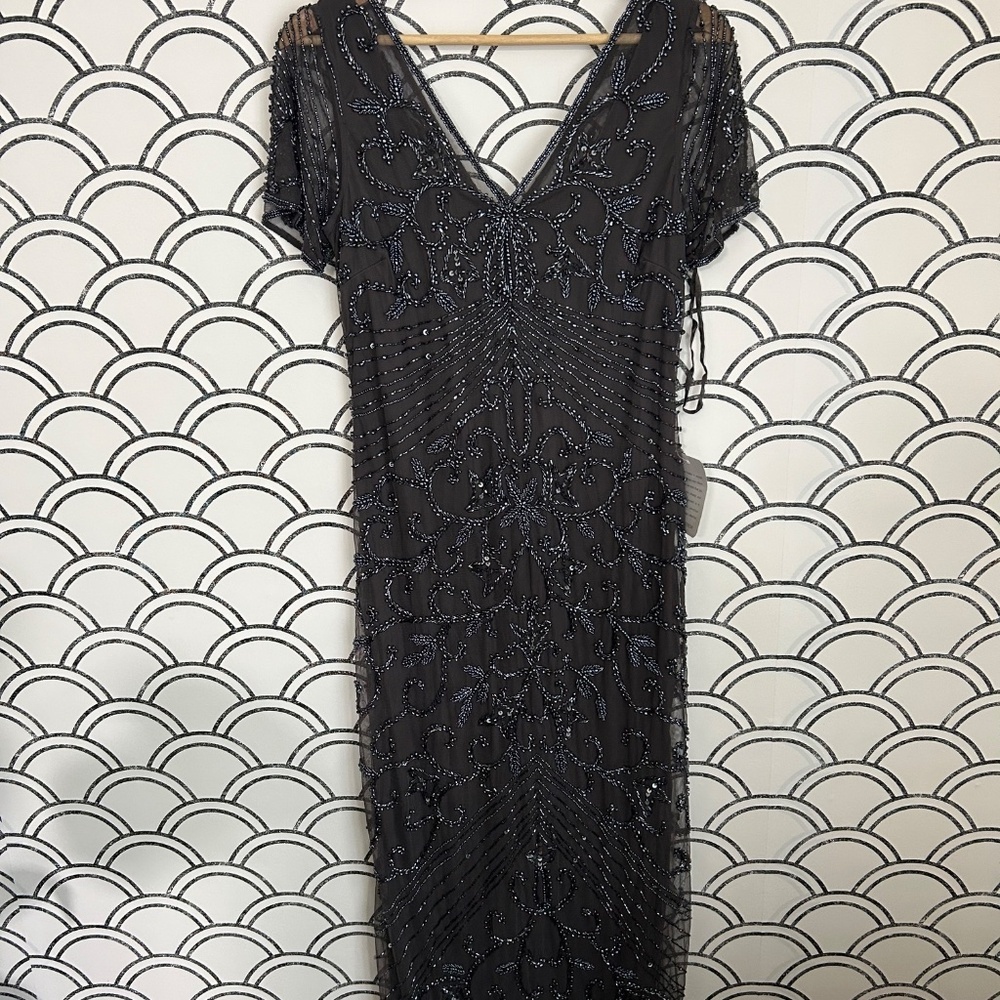 Pisarro Nights Beaded Mesh Column Gown in Griffin - Picture 13 of 15